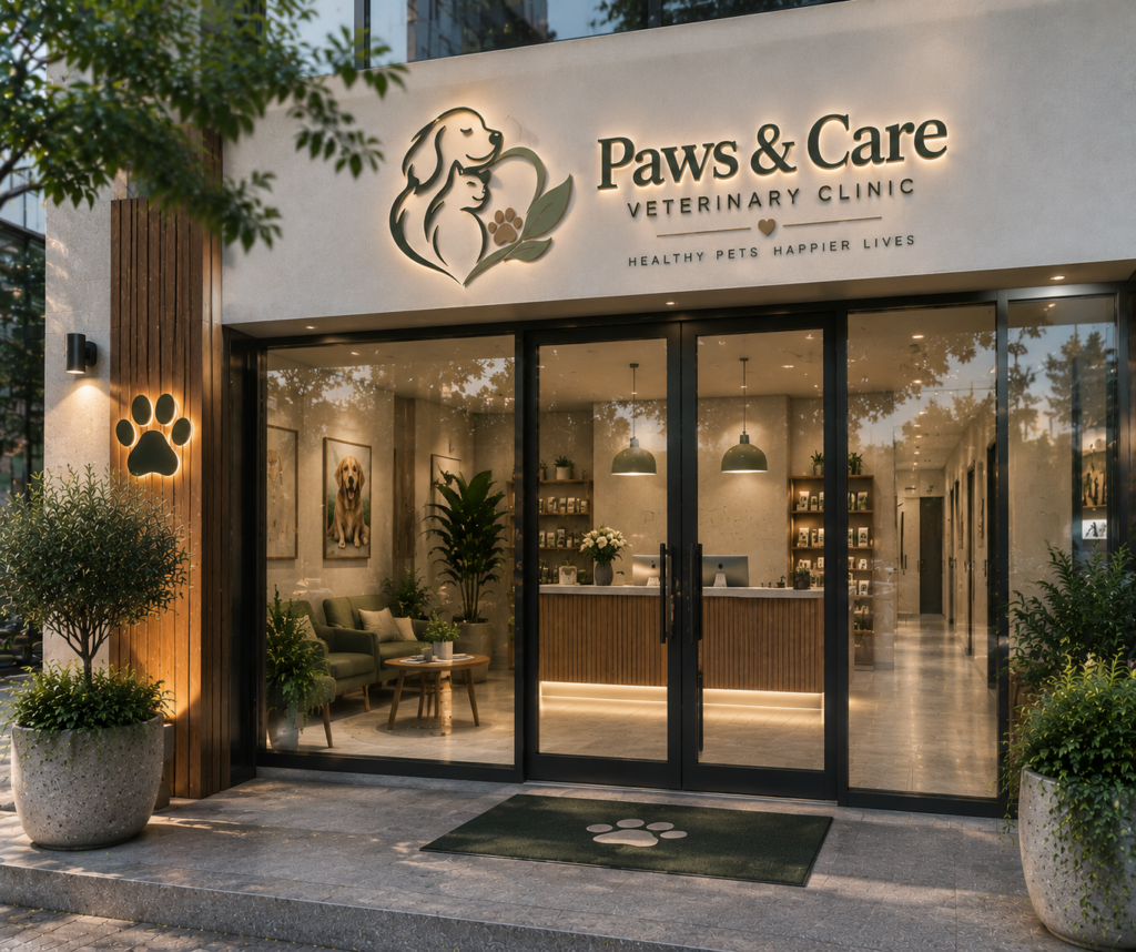 front exterior entrance of paws and care veterinary clinic